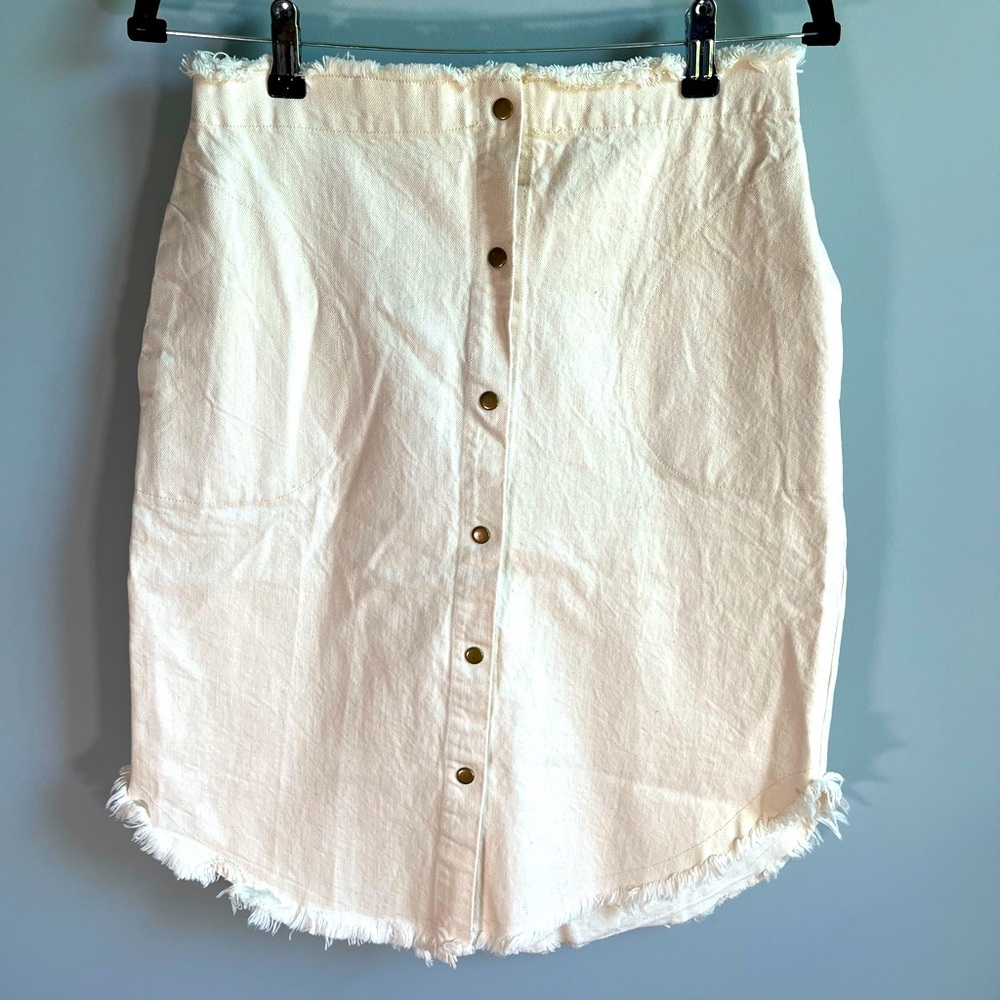 Mod Ref Cream Denim Fringed Skirt Size L